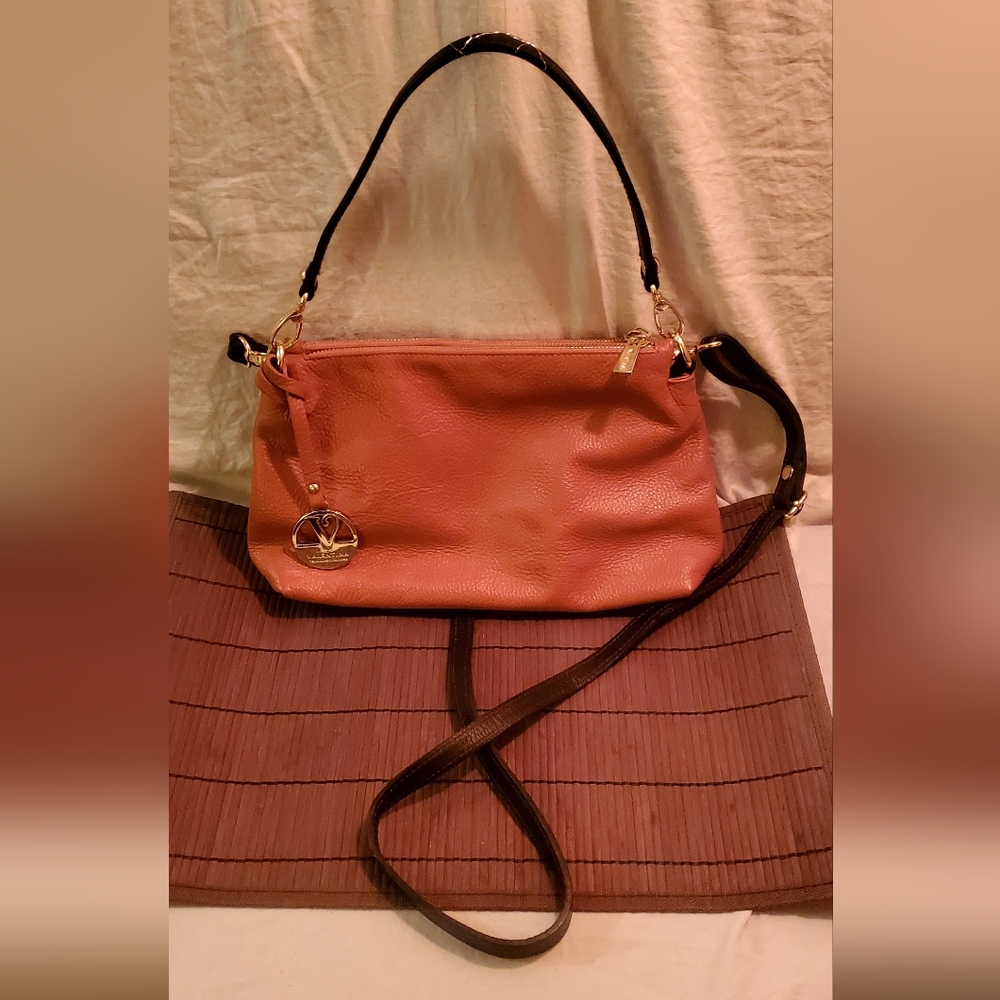 Vallentina Pebble Leather Crossbody/Shoulder Bag in Orange & Tobacco Brown